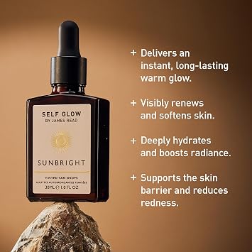 Self Glow by James Read - Sunbright Mix-In Tinted Tan Drops for Customizable Glow | Blend into Moisturizer, Serum, or Makeup | Instant, Buildable Glow | Silicone + Drying Alcohol-Free (30mL | 1 fl oz)