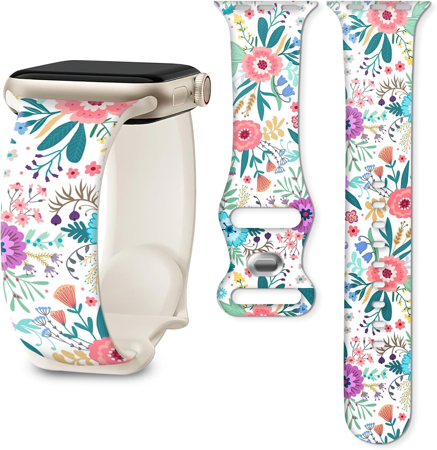 Sport Bands Compatible with iWatch Band 38mm 40mm 41mm, Funny Soft Wristband Waterproof Replacement Sport Strap for iWatch Bands Series 9 8 7 6 5 4 3 2 1 SE Ultra Colorful Flowers