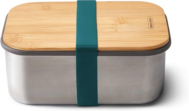 BLACK + BLUM BAM-SB-L005 Plastic Meal Prep Lunch Box Food Container with Bamboo Lid, Ocean Sandwich, Stainless Steel, Bamboo & Silicone, 1.25L/ 42 fl oz, 1.25 liters