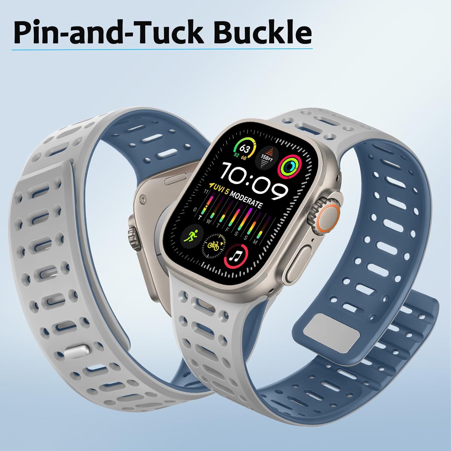 Amizee Compatible with Apple Watch Band 49/46/45/44/42/41/40/38mm Men, Silicone Breathable Magnetic Strap for iWatch Ultra 3/2/1 Series 11 10 9 8 7 6 5 4 SE3/2/1 (49/46/45/44/42mm, Gray Blue) - Image 2