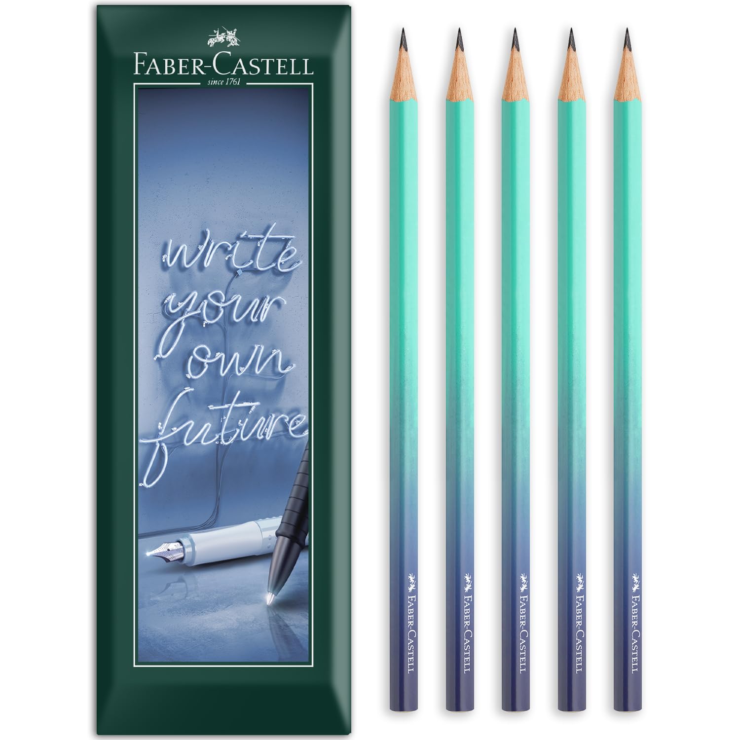 Faber-Castell Graphite Pencil B Flow Edition, Pack of 5, Buzzing Blue