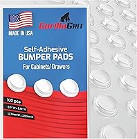 GorillaGritBumpers 100-Pack Clear Cabinet Door Bumpers - 1/2" Adhesive Pads for Quiet Drawers, Glass Tops, Furniture Protection