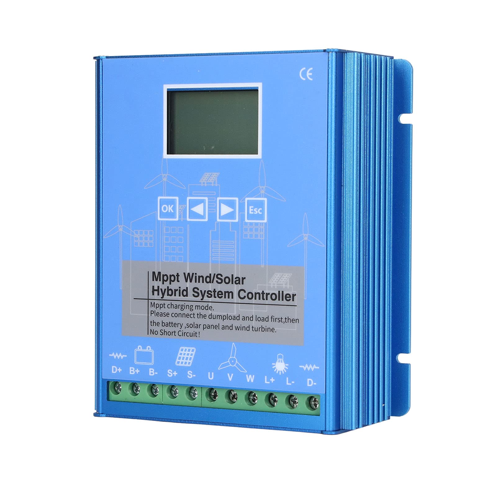 Regolatore di carica ibrido solare eolico, regolatore di carica MPPT con identificazione automatica 12V 24V, solare fotovoltaico 800 W eolico 600 W con schermo LCD per