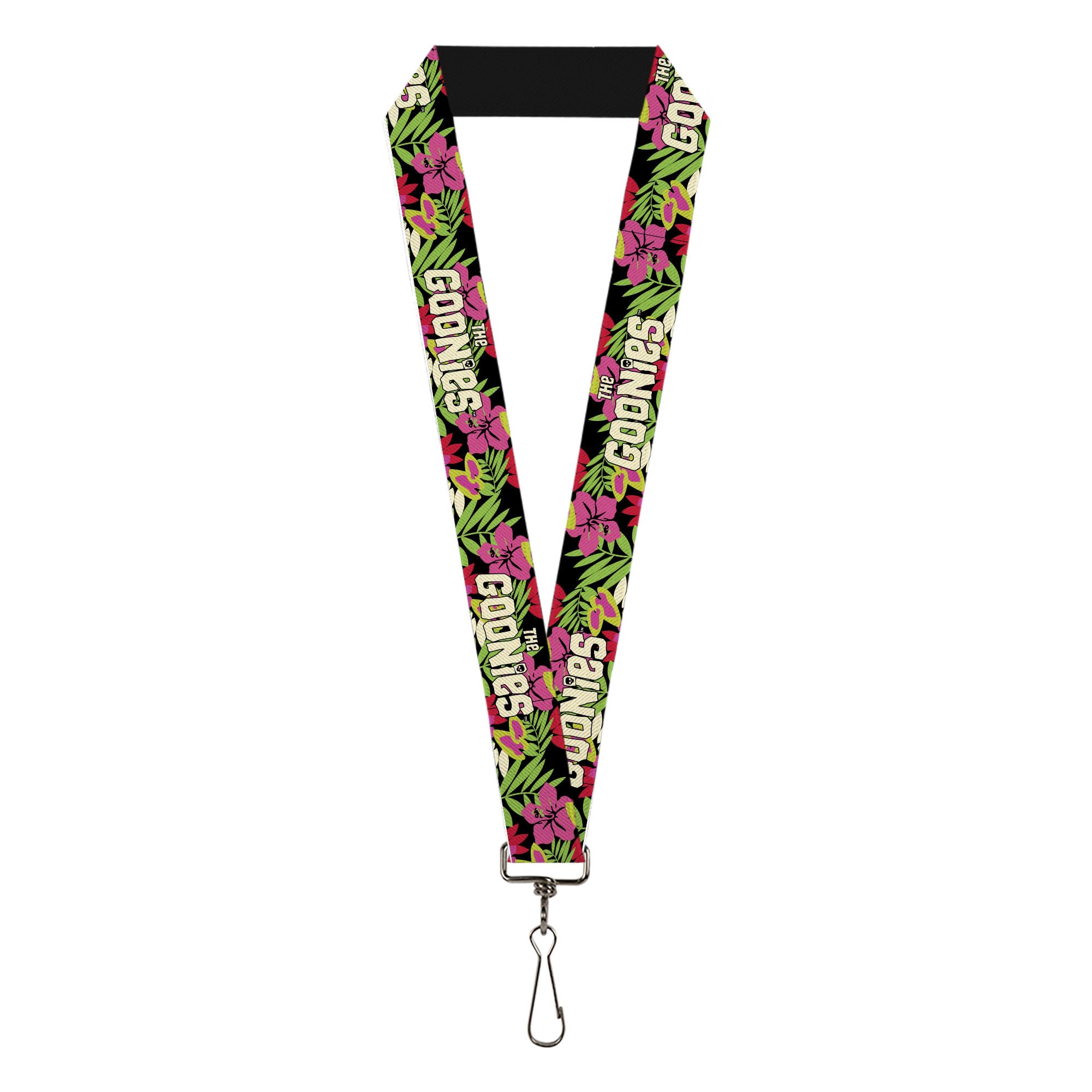 Buckle-Down The Goonies Lanyard, The Goonies Title Logo Hawaiian Shirt Print Black Pinks, Elastic