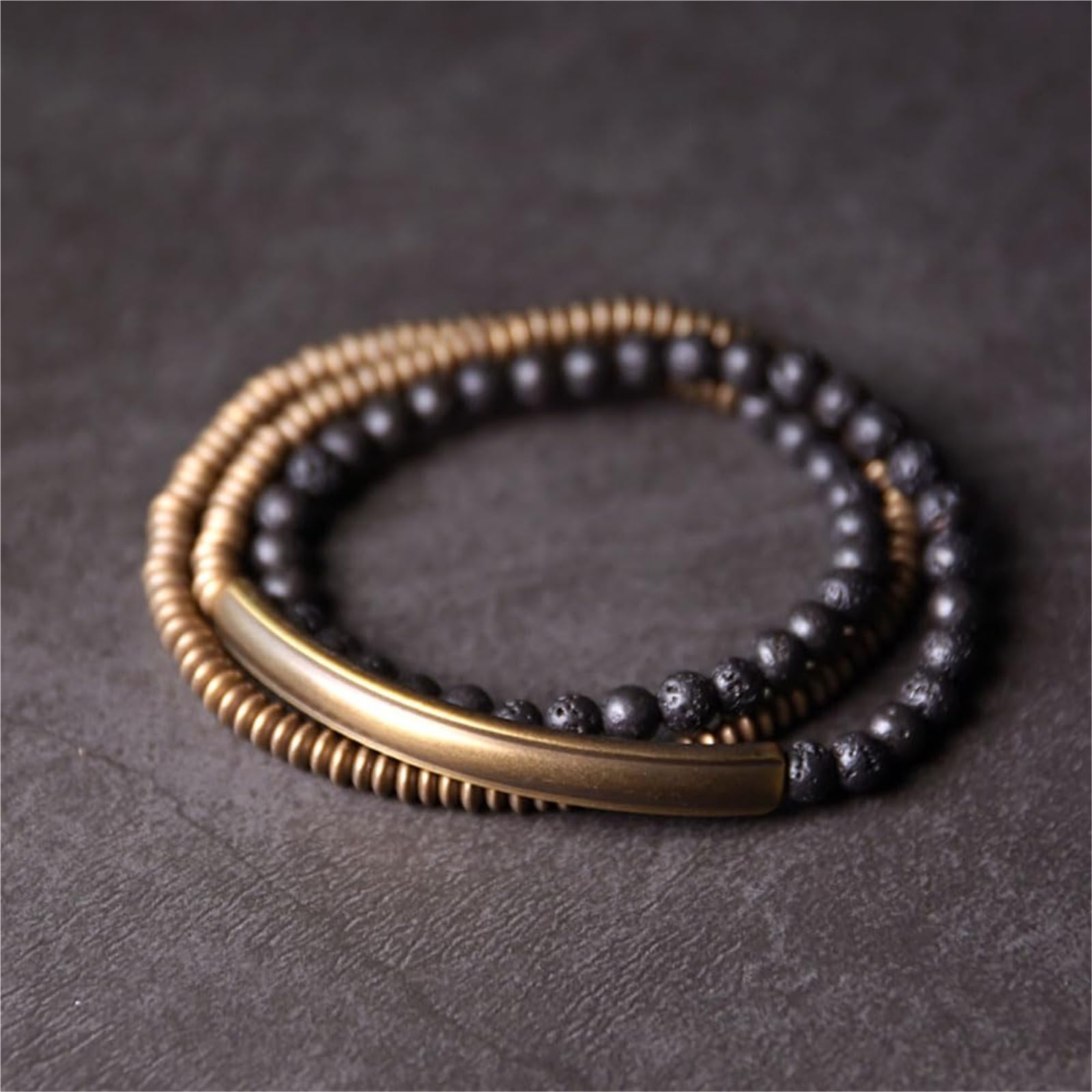 Bracciale diffusore in pietra lavica naturale, unisex, in ottone, elastico, multistrato, per meditazione e yoga, gioielli per uomini e donne