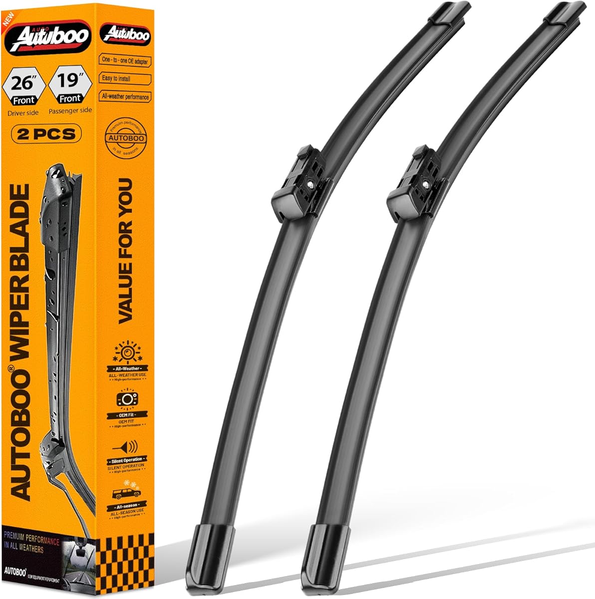 AUTOBOO 26"+19" Windshield Wipers Replacement for Tesla Model 3 2017 2018 2019 2020 2021 2022 2023 2024 2025 Model Y 2020 2021 2022 2023-2025 -Original Factory Quality (Pack of 2)