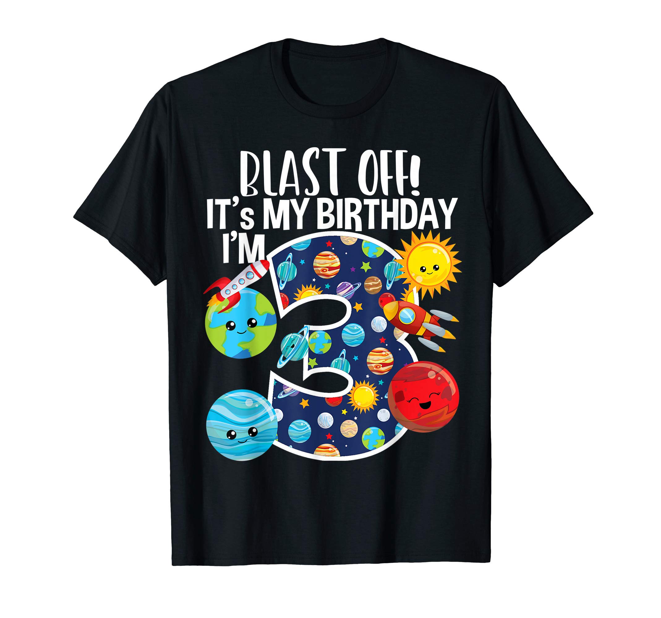 Space Planets Funny Solar Space 3rd Birthday Party 3 Yrs Old T-Shirt
