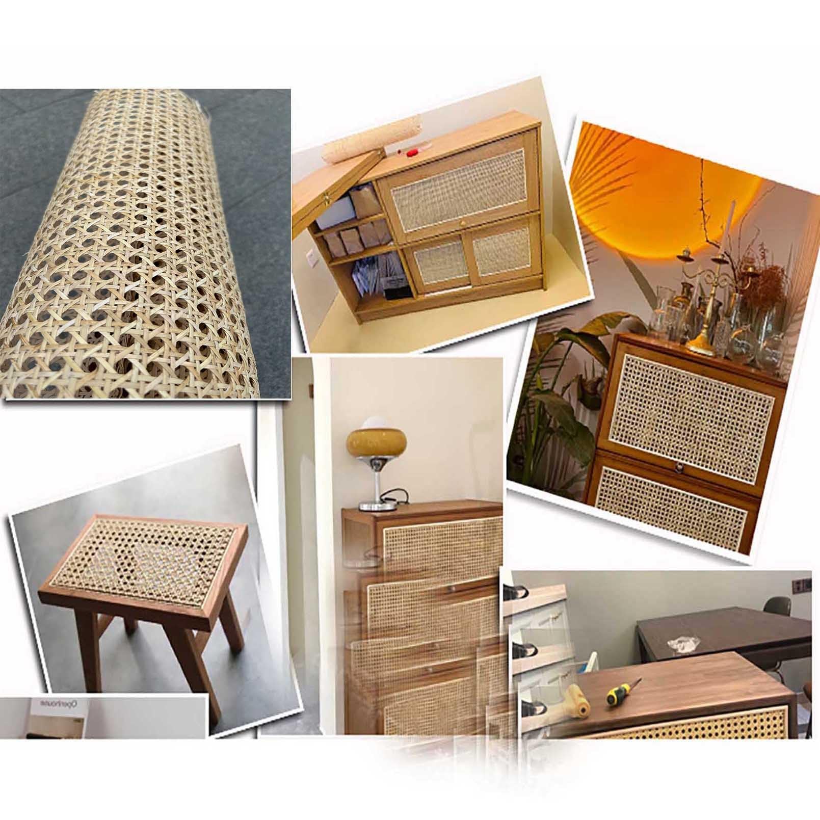 Fogli in Rattan con Tessitura di Canna, Foglio di Maglia di Canna in Rattan, Forniture Fai da Te, Rotolo di Fettuccia di Canna in Rattan Naturale, Rotolo in Rattan, for Progetti di Fustigazione (Size