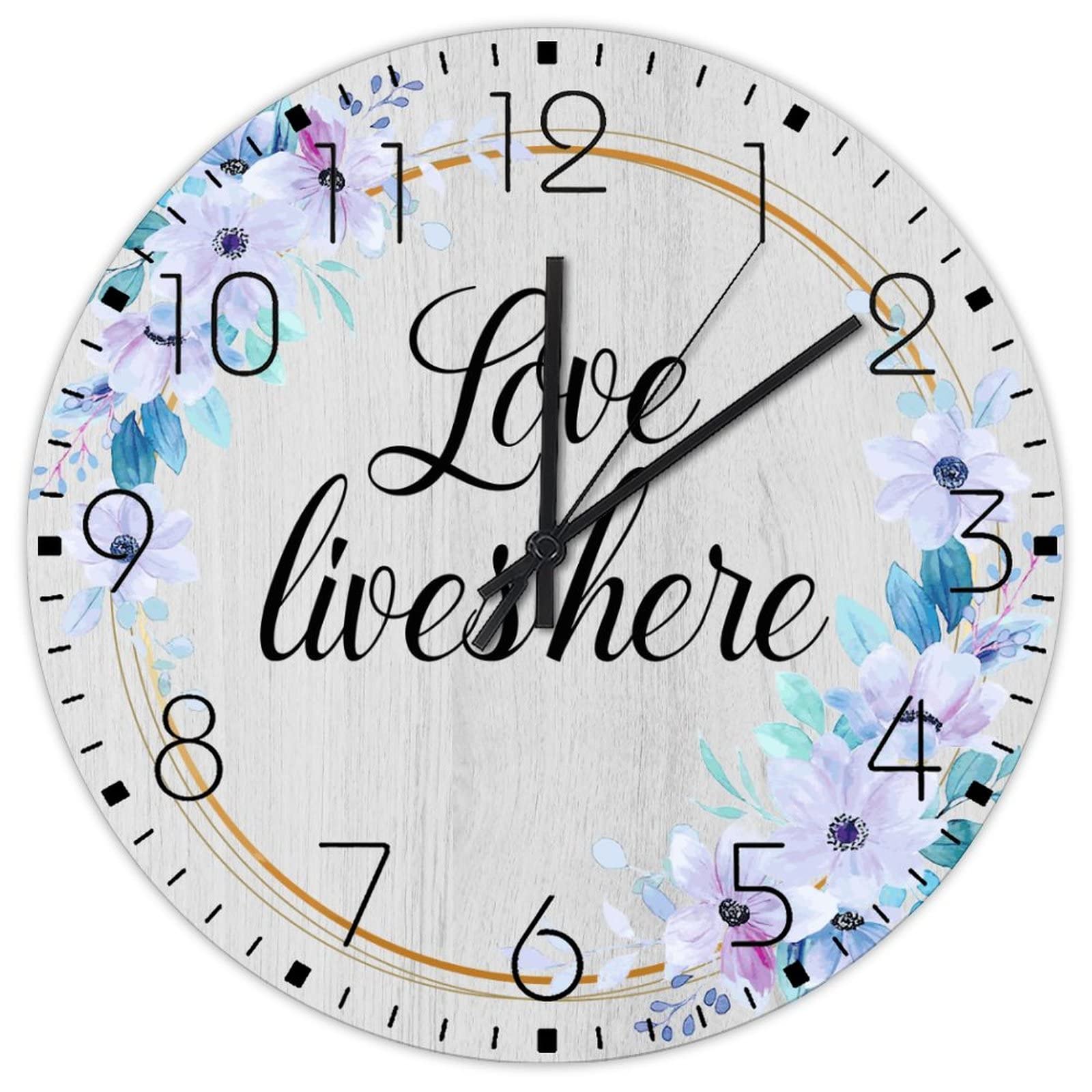 Horloge murale silencieuse 38 cm Love Lives Here sans tic tac pour un sommeil paisible