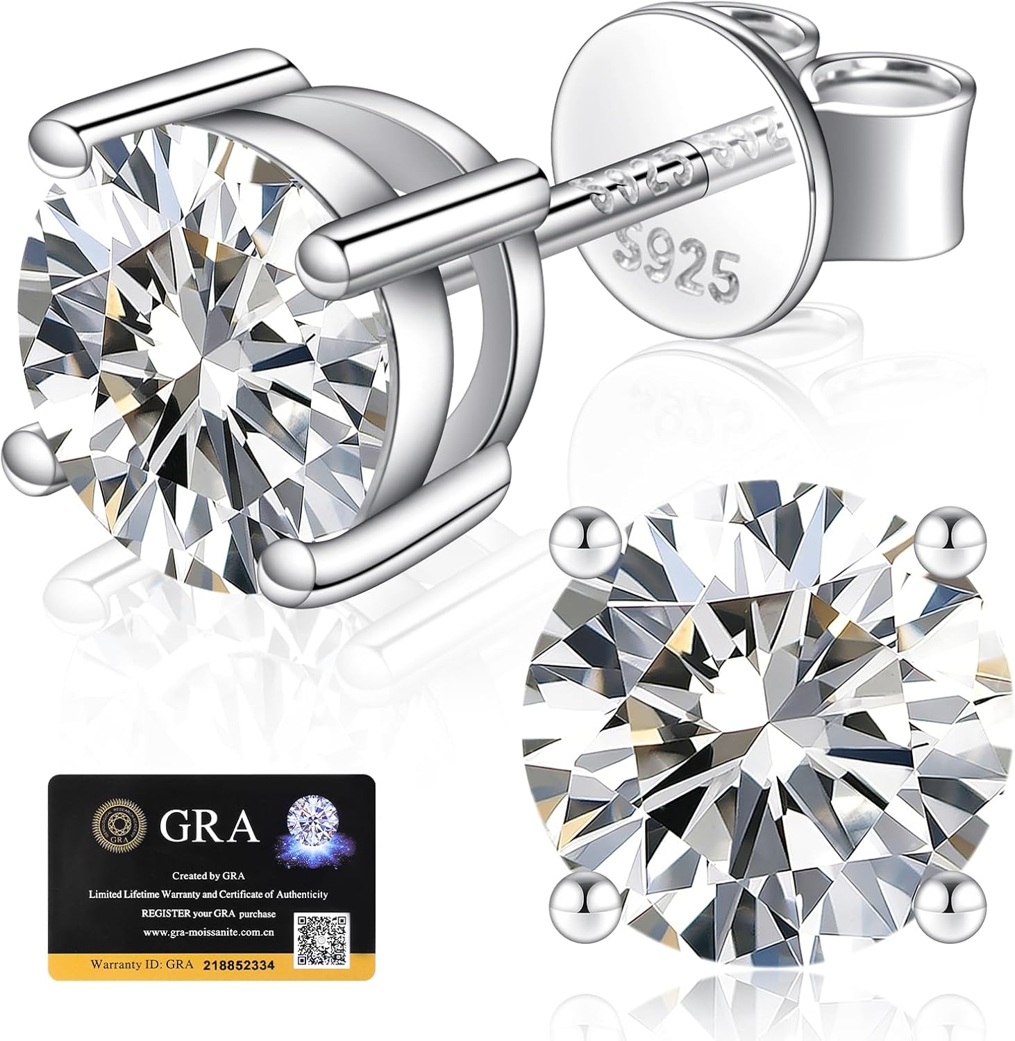 Moissanite Stud Earrings for Women Men 925 Sterling Silver Hypoallergenic D Color Lab Created Diamond Studs Moissanite Earrings