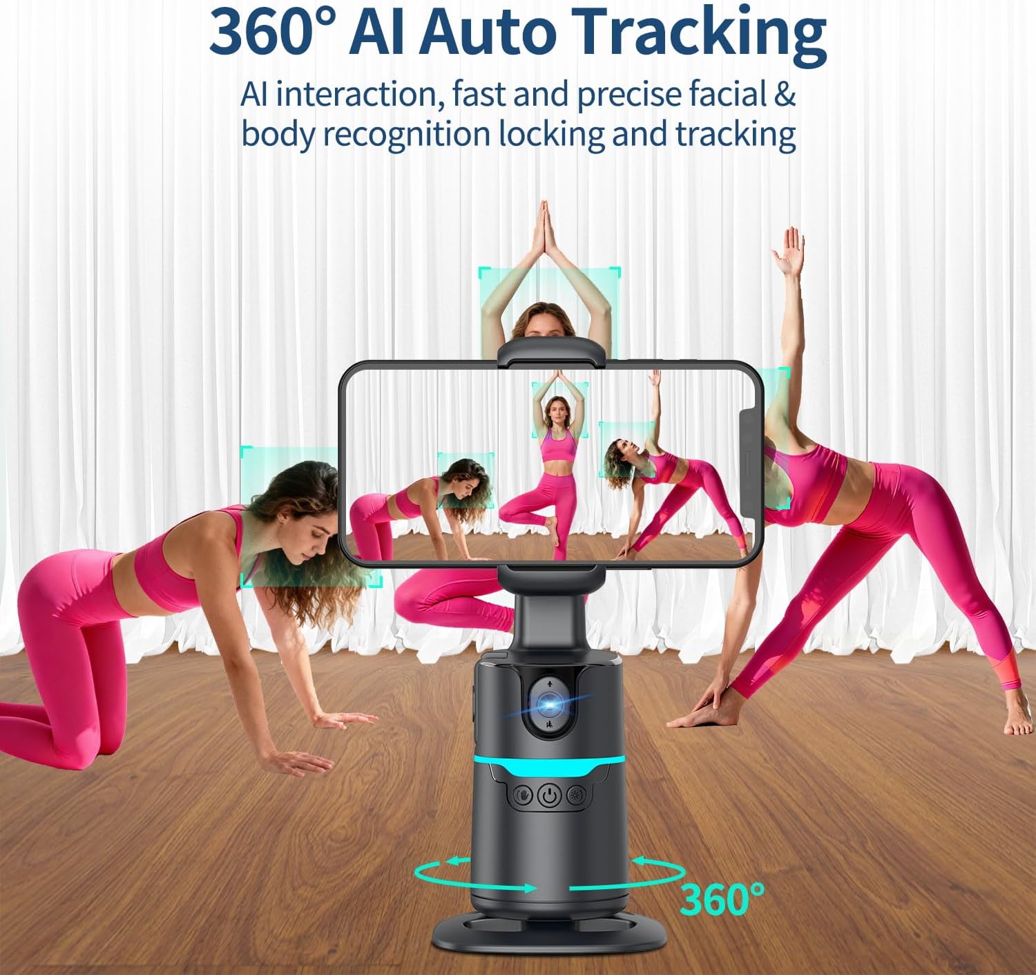 TOALLIN Auto Face Tracking Phone Holder Tripod, Smart Shooting Gimbal with Remote, 360° Rotation Phone Camera Stand with Smart Tracking for Video Recording Streaming Vlogging - Image 3