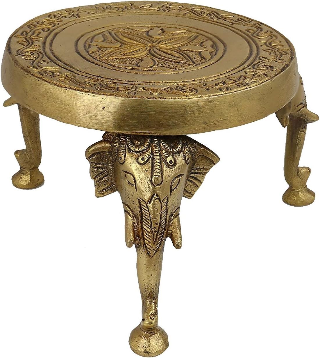 Indian Brass Chowki Pedestal for Seating Hindu Gods Statues Pooja Items Neelkanth Rudraksha