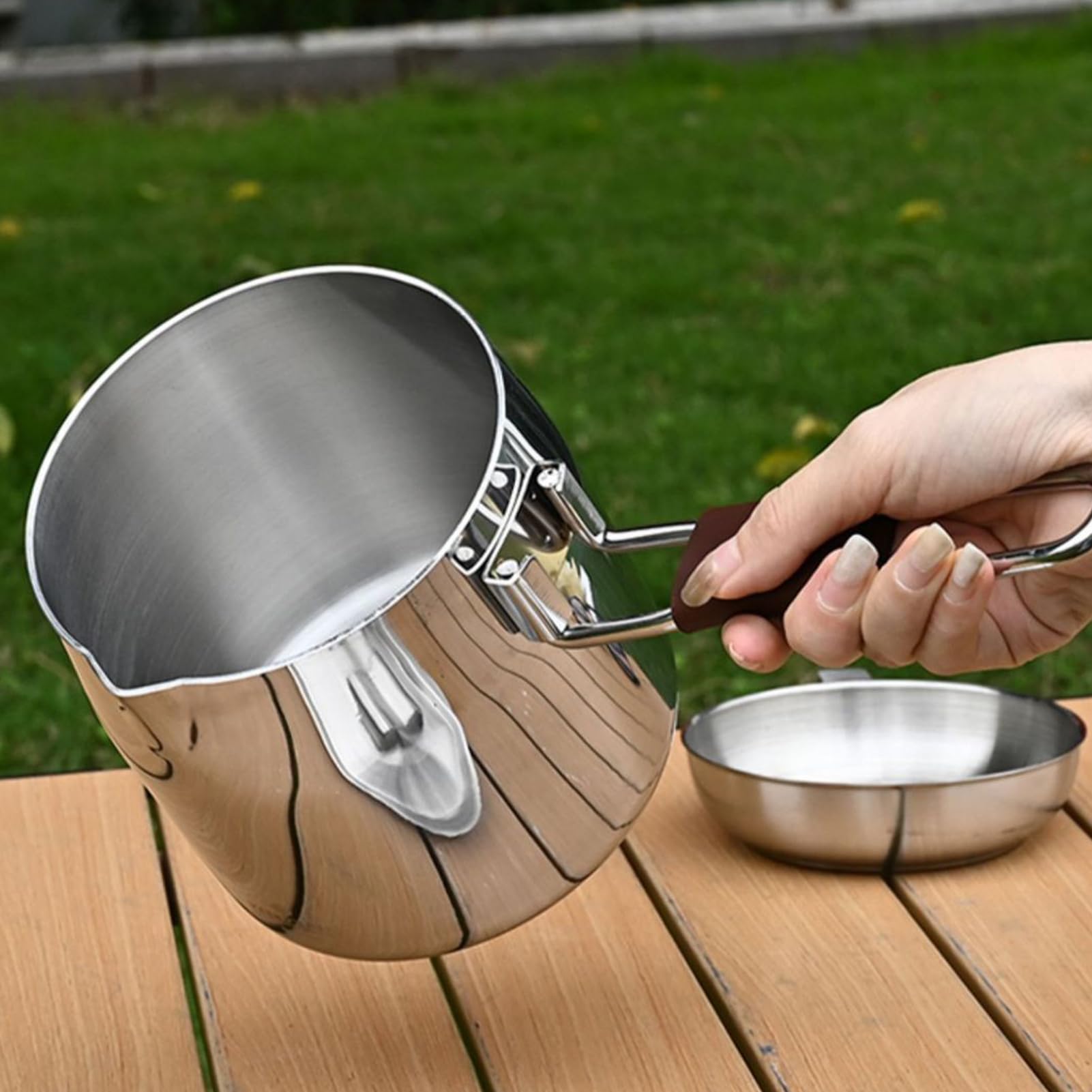 Olla Camping Acero Inoxidable, Ligero, Portátil, 572 ml de Capacidad