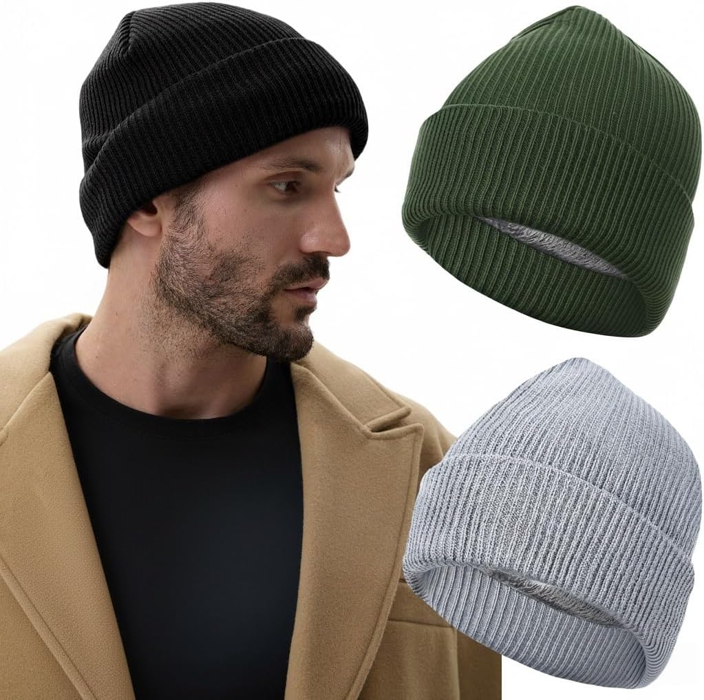 Geyoga 3 Pack Waterproof Beanie Women Men Winter Warm Beanie Fleece Lined Knit Hat Windproof Hat for All Weather Warm