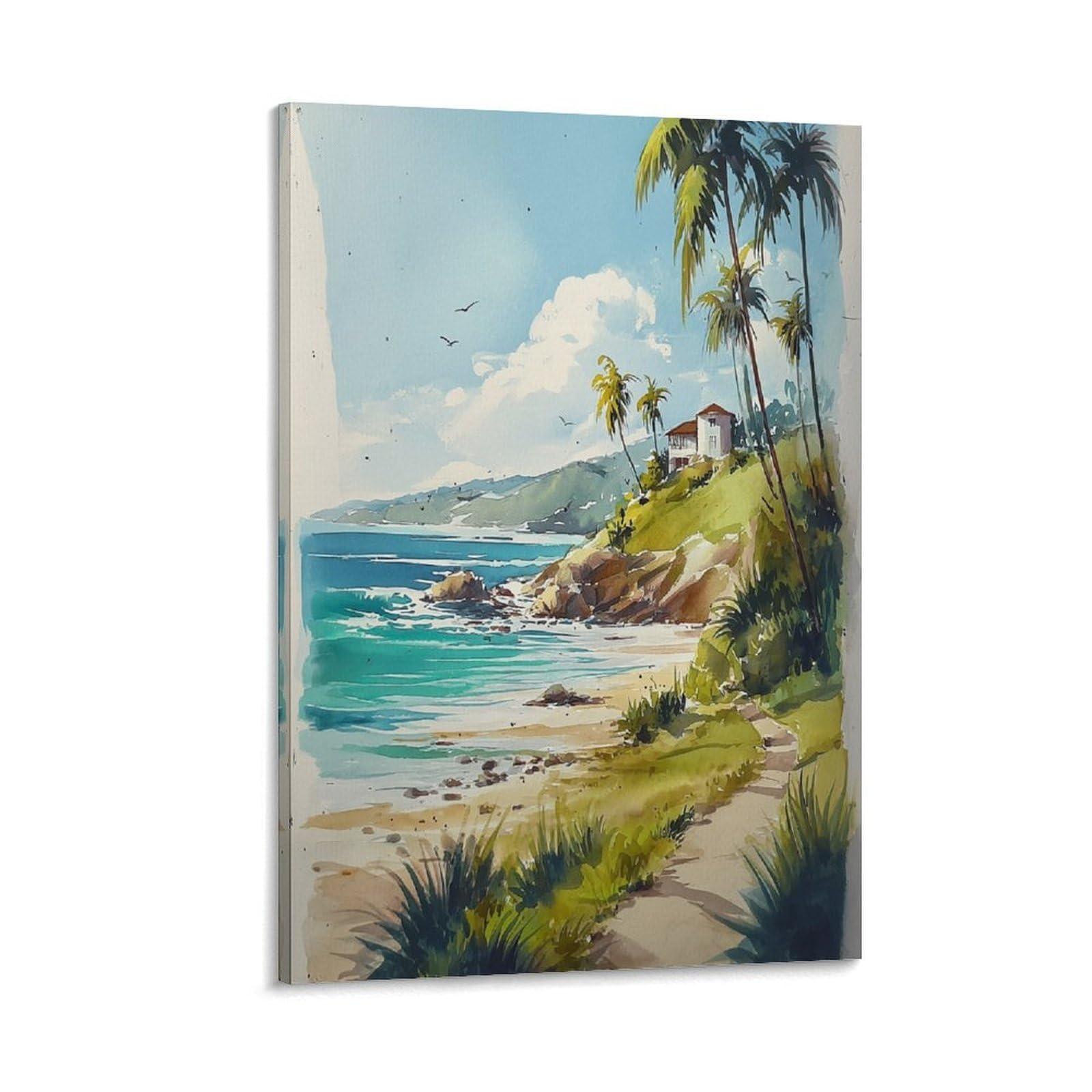 LCYNNH Bermuda Watercolor Print North Atlantic Coastal Posters 12x18inch(30x45cm) Print Home Bedroom Office Living Room Decor Canvas