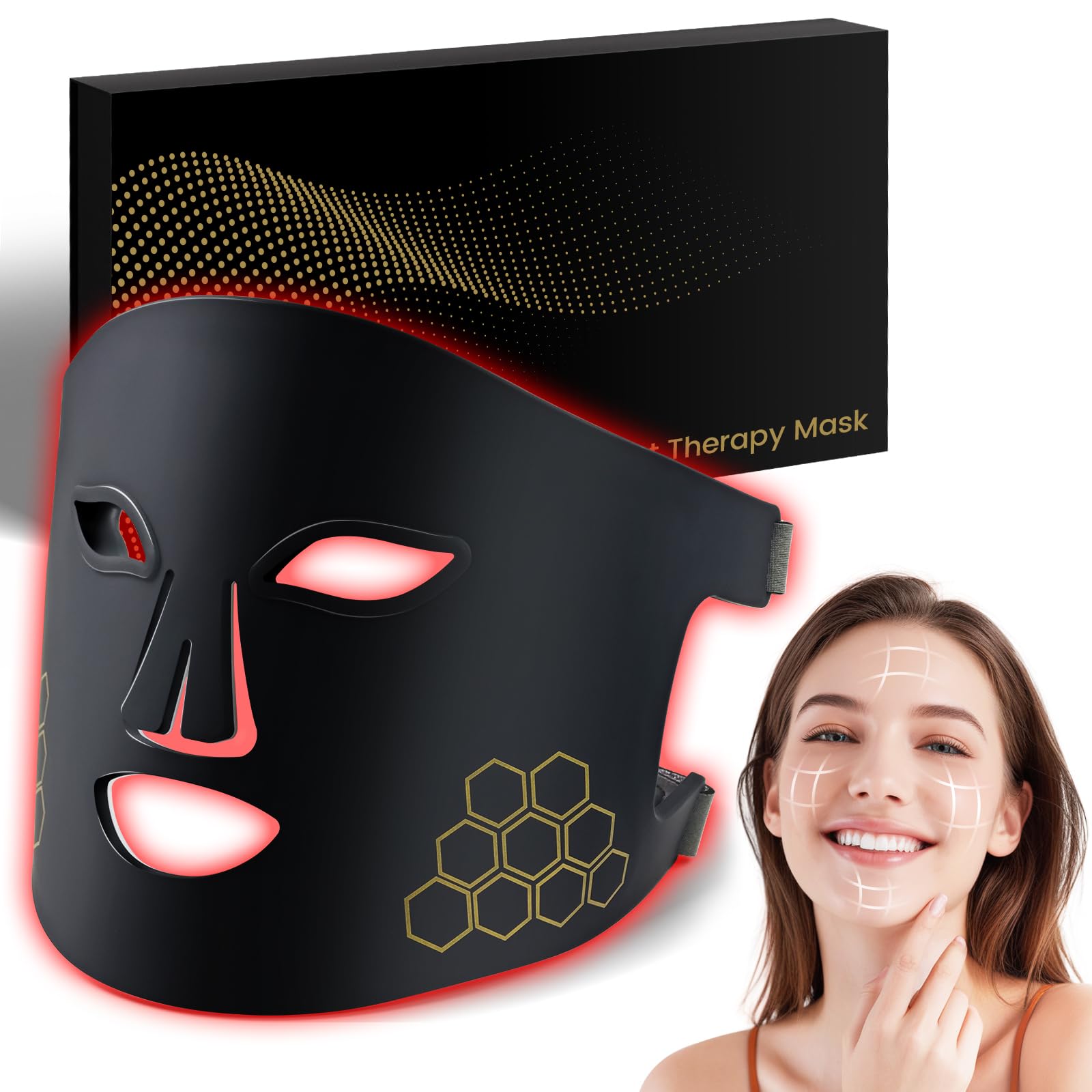 YOEYOU Red Light Therapy for Face, Infrared LED Face Mask Light Therapy 4 Light Waves with 850nm Near Infrared, Portable Rechargeable Red Light Therapy Mask Skincare Device for Facial Rejuvenation
