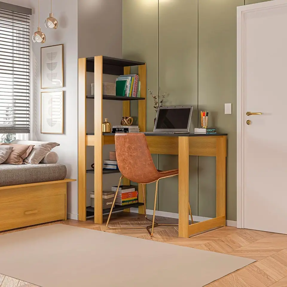 Mesa Escrivaninha com Estante e Licce 4 Prateleiras 120cm Freijó Freijó