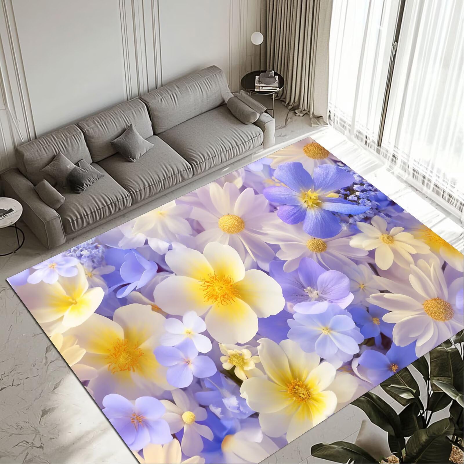 Tapis Flowers 60x90cm lavable et antidérapant pour salon et entrée