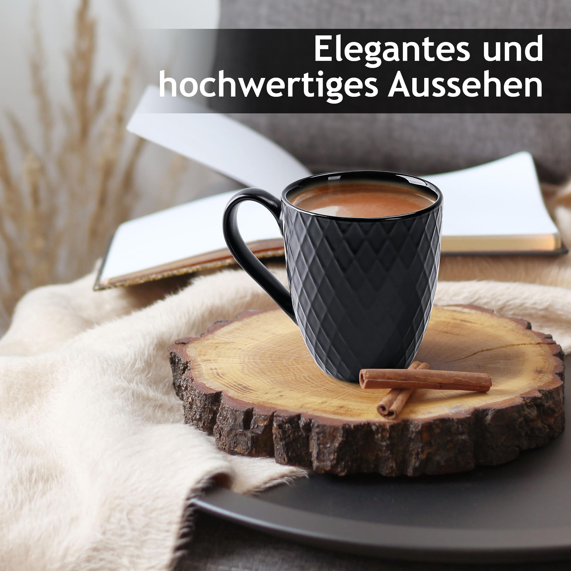 MIAMIO - 24 teiliges Tafelservice Steingut Keramik Geschirrset, Kombiservice für 6 Personen - Geschirr Spülmaschinen- und Mikrowellenfest - Palmanova Kollection (Schwarz)