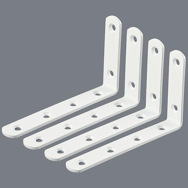 Sayayo Shelf Bracket Corner Brace Angle Bracket Shelf Support Wall Hanging 125mm*75mm, Stainless Steel Bright White Finished, 4 Pcs, EJ5207W-4P
