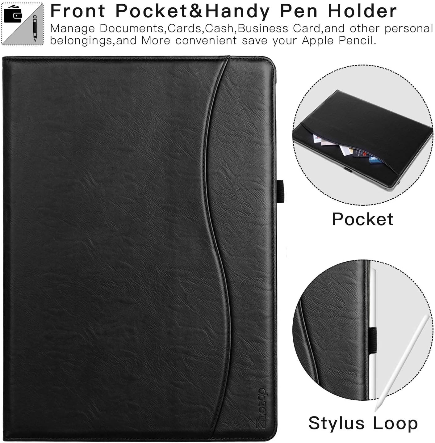 Up To 50% OFF Ztotop for iPad Pro 12.9 Case 2018, Leather Folio Stand Case Smart Cover for 2018 iPad Pro 12.9-inch 3rd Generation (Supports iPad Pencil Charging) with Auto Sleep/Wake Strap Pocket - Black