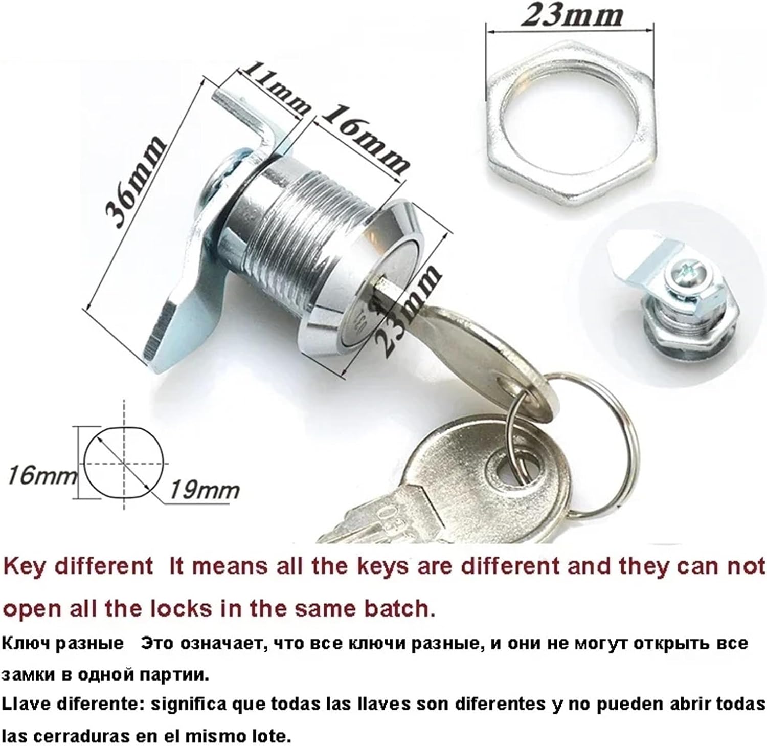 Cash Box Cam Lock for POS Machine Drawer DIY Furniture Hardware 1015 G 1Pcs(E - Different Key)