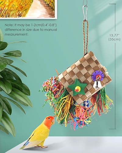 Miniatura 2 de Bissap Juguetes para masticar pájaros, trituradora de forraje de loro, palmera natural, jaula colgante de juguete para conure Lovebird Budgie