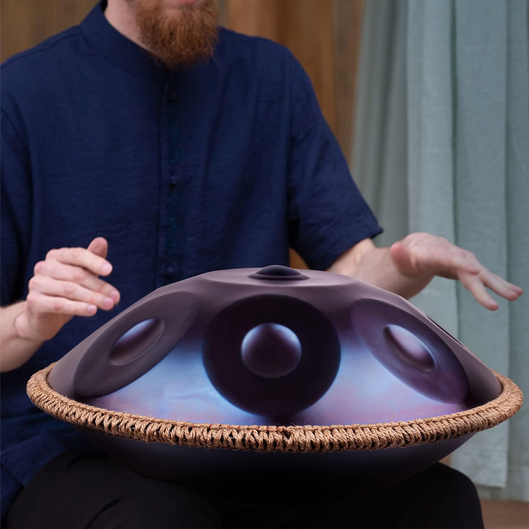 Tamburo Handpan, 12 Toni Strumento Handpan In Acciaio Da 22 Pollici 440/432h Oro In Re Minore Tamburo Per Lingua Con Borsa Morbida Per Handpan, Mazze, Supporto Per Tamburo A Mano(440Hz)