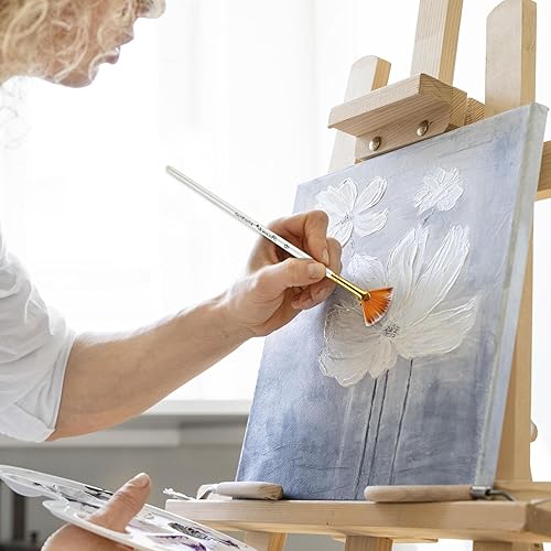 Miniatura 4 de Juego de 5 pinceles de pintura de abanico, pinceles de acuarela con mango largo de madera, pincel de nailon para pintura de cabello