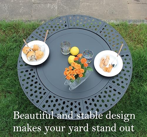 Miniatura 6 de Fogata de 36 pulgadas con 2 parrillas, fogata de leña para exteriores con tapa, póquer y cubierta redonda impermeable, barbacoa y hoguera al aire