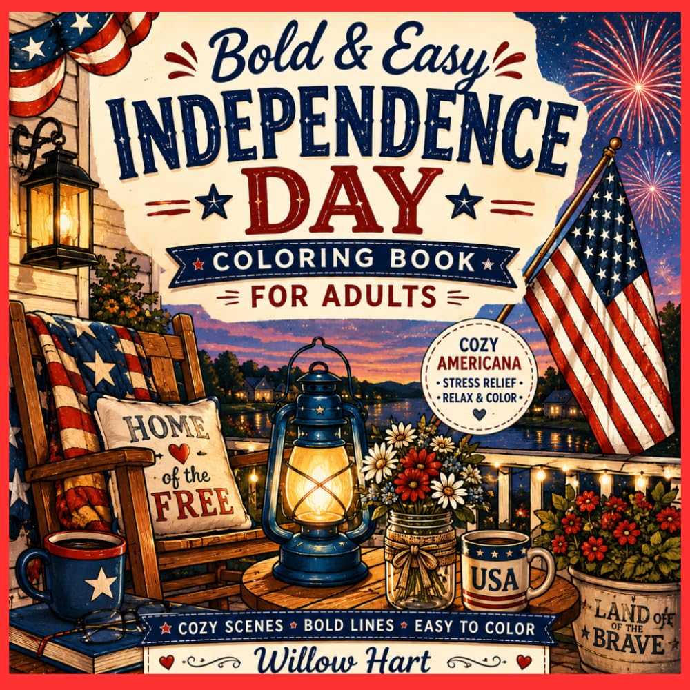 Bold & Easy Independence Day: Cozy Americana Coloring Book for Adults