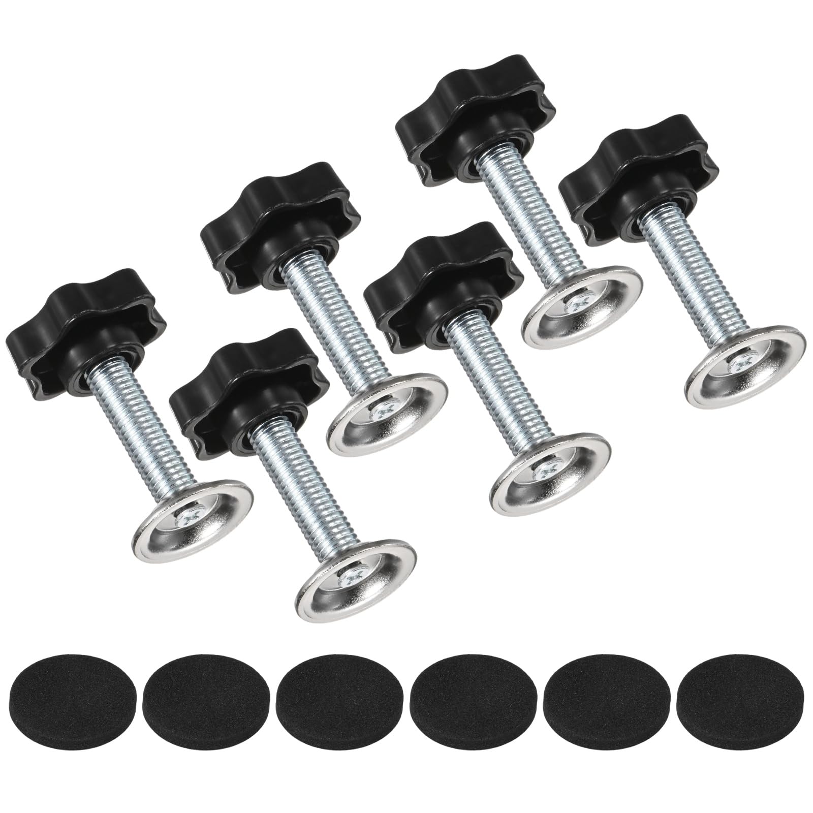 M METERXITY 6-Pack Star Handle Hand Screws, M10x35mm Carbon Steel Thread Star Clamping Knobs with Screws, Pressure Plate and Rubber Pad for Woodworking/Mechanical Equipment [Black]