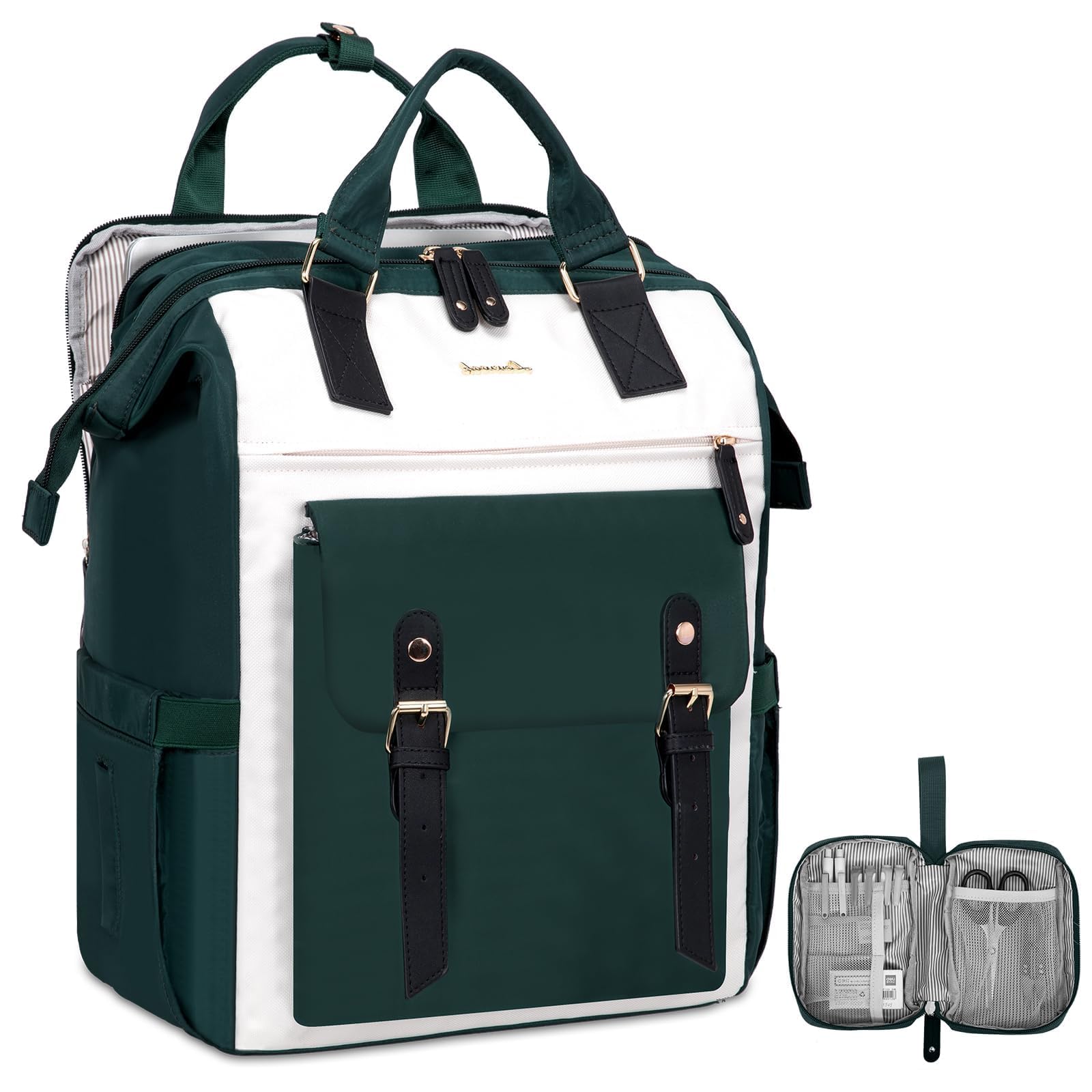 LOVEVOOK Laptop Backpack, Travel Bag with 17.3 inch Laptop Compartment, Water Resistant Teacher Nurse Doctor Work Bag, Anti-theft Daypack, Beige Green