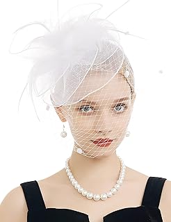 Fascinators for Women Tea Party Hat Birdcage Veil Feather Flower Cocktail Wedding Headband with Clip