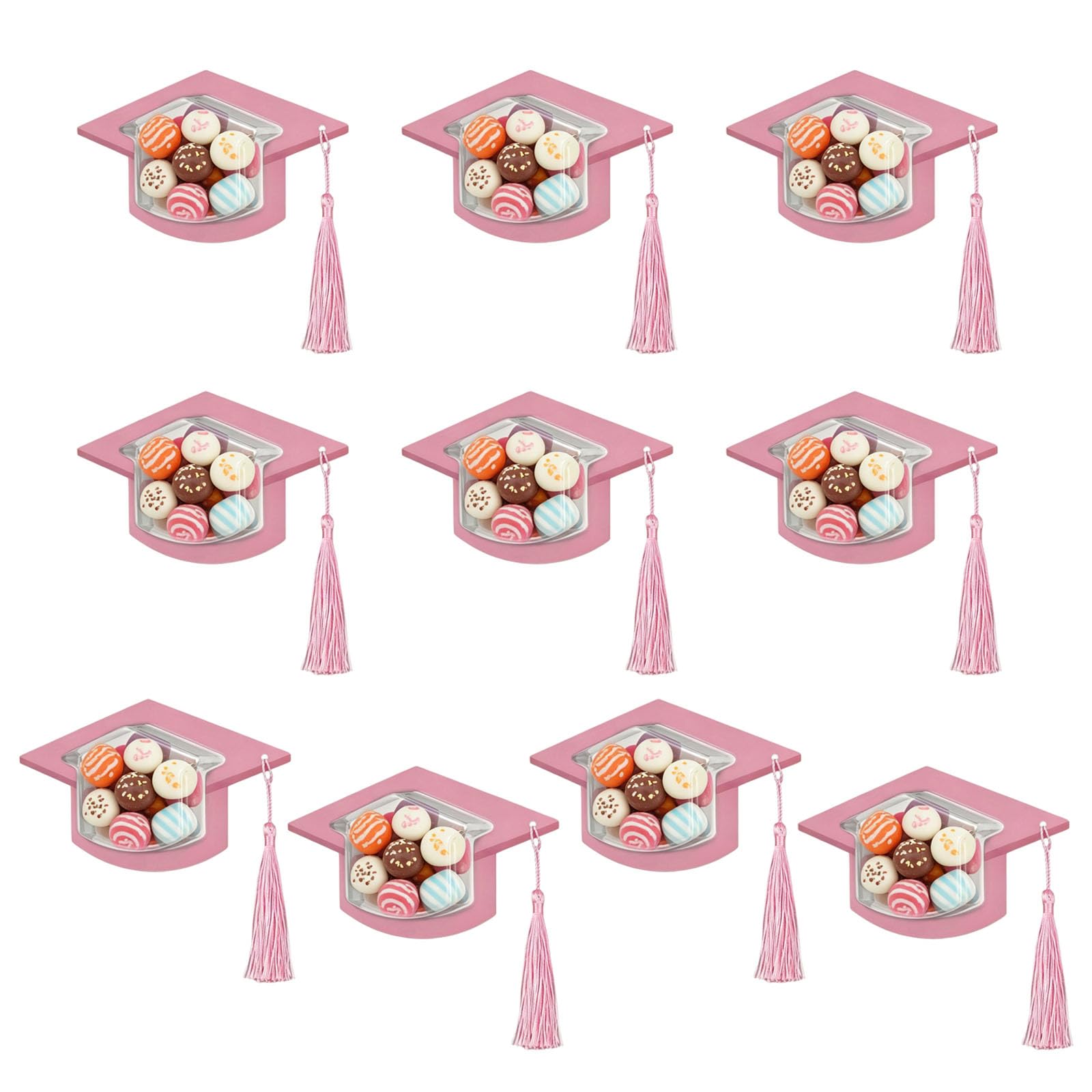 NEWFT 10Pcs Graduation Hat Shape Party Treat Box 17x10cm Clear Candy Holder Box for Graduate Gifting
