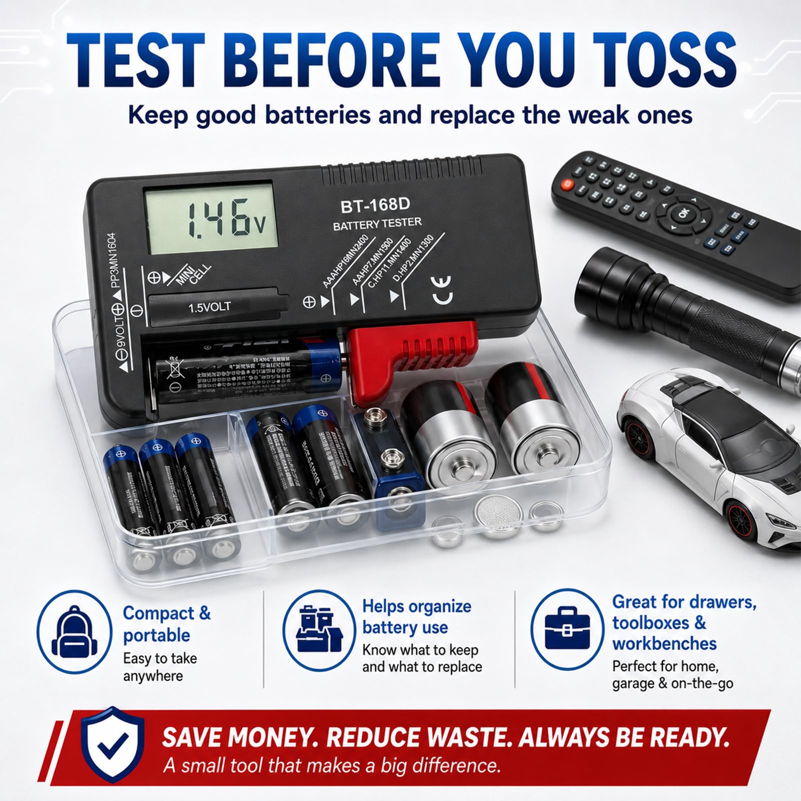 Testeur de batterie numérique,Testeur de Piles Universel,contrôleur de batterie pour AA AAA C D 9V 1.5V Batteries