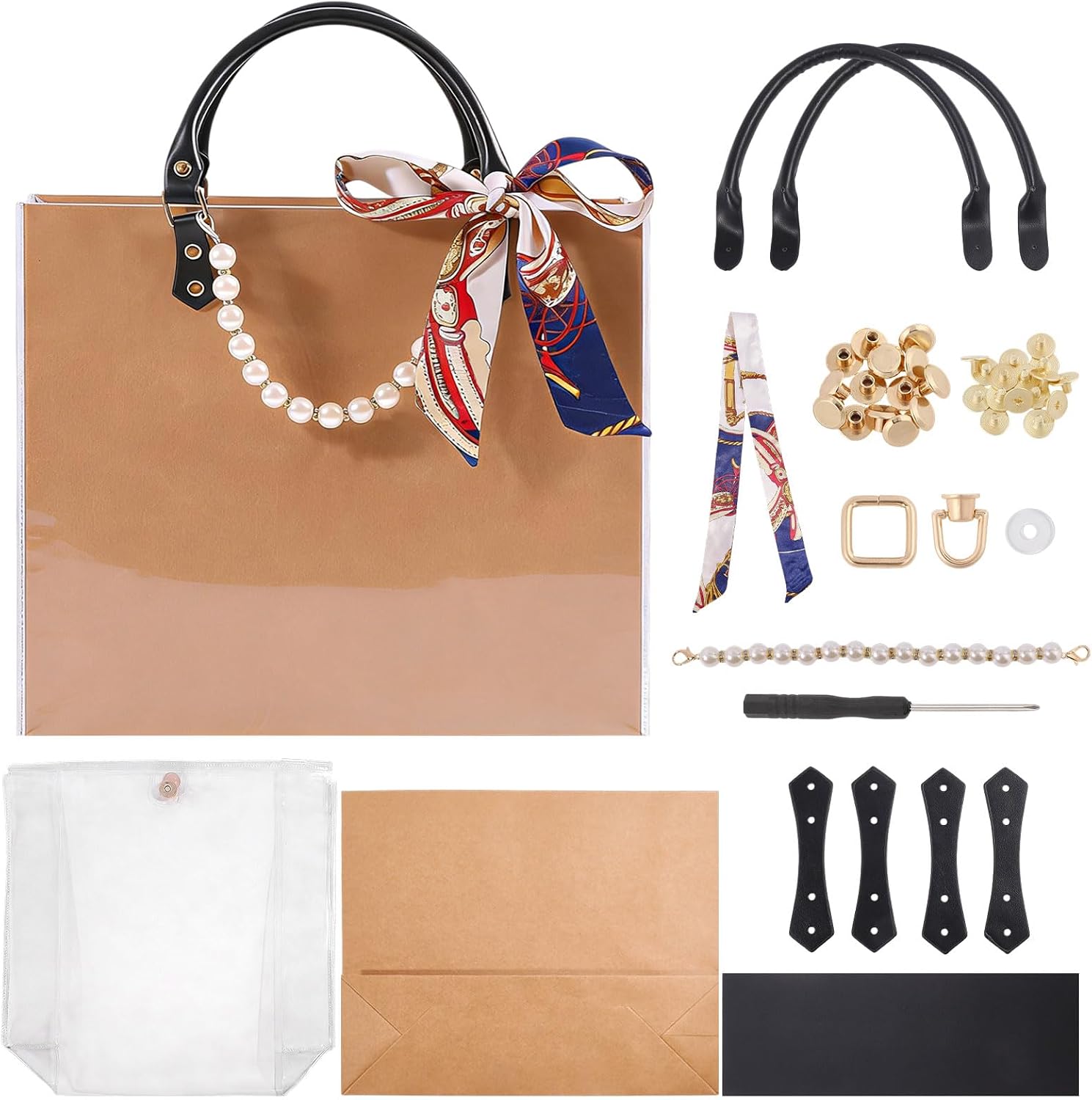 CONCHLERY Tote Bag Handbag Making Kit with Handbag Bottom, Handle, Ribbon Easy Handmade DIY Bags for Women Gift Travel Summer Beach Party, Wood