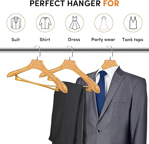 Miniatura 6 de DEDU Perchas de traje para hombre, paquete de 20 unidades de 17.5 pulgadas de ancho, perchas sin hombros antideslizantes para suéteres gruesos,