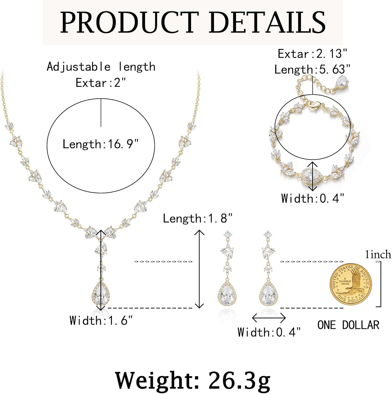 Crysdue Teardrop Bridal Jewelry Set for Wedding Party, Silver/14K/Rose Gold Plated Prom Costume Jewellery for Bride Bridesmaids Women, Cubic Zirconia Necklace Dangle Earrings Bracelet - Image 5
