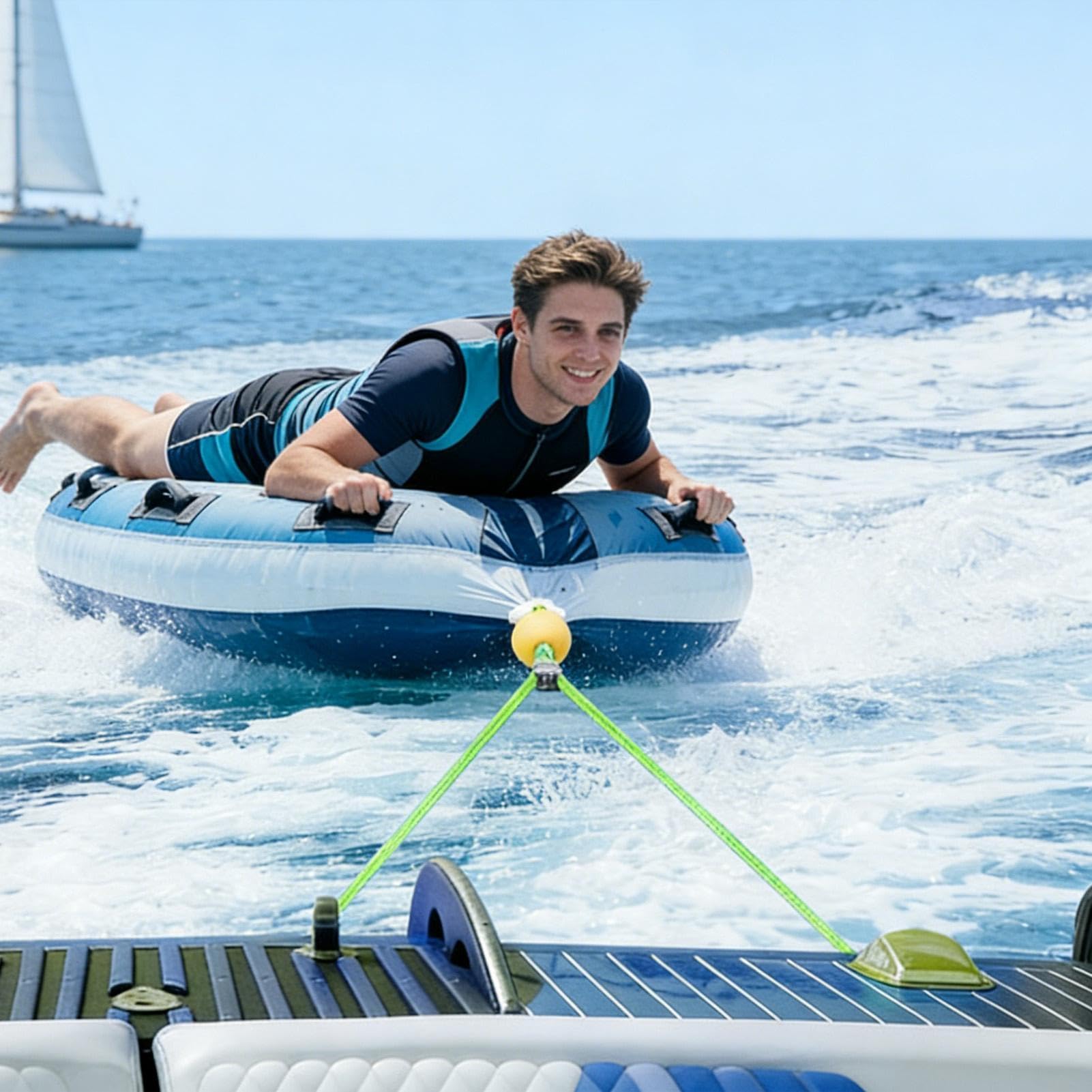 Bootsschlauchseil - 5, Robustes Schleppseil | Polietilene & Edelstahl 2-Haken System, Schwimmendes Skiseil Mit Schwimmkörper Für Tube Wasserki Wassersport Boote Pool Seen Flüsse