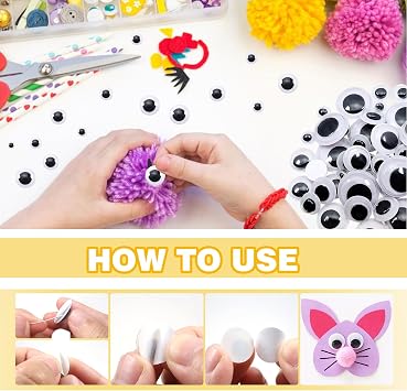 TOAOB 100pcs Plastic Googly Wiggle Eyes Self Adhesive Round 6mm to 35mm White Sticker Eyes for DIY Crafts Scrapbooking Decoration
