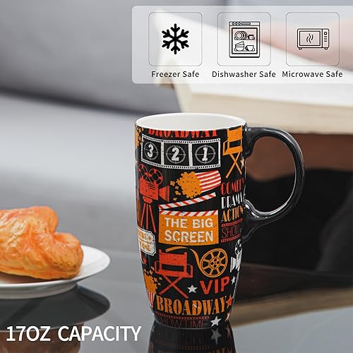 Miniatura 11 de Topadorn Taza de café de cerámica para regalo con tapa de 17 onzas, taza de té alta de porcelana con asa para el hogar y la oficina, taza