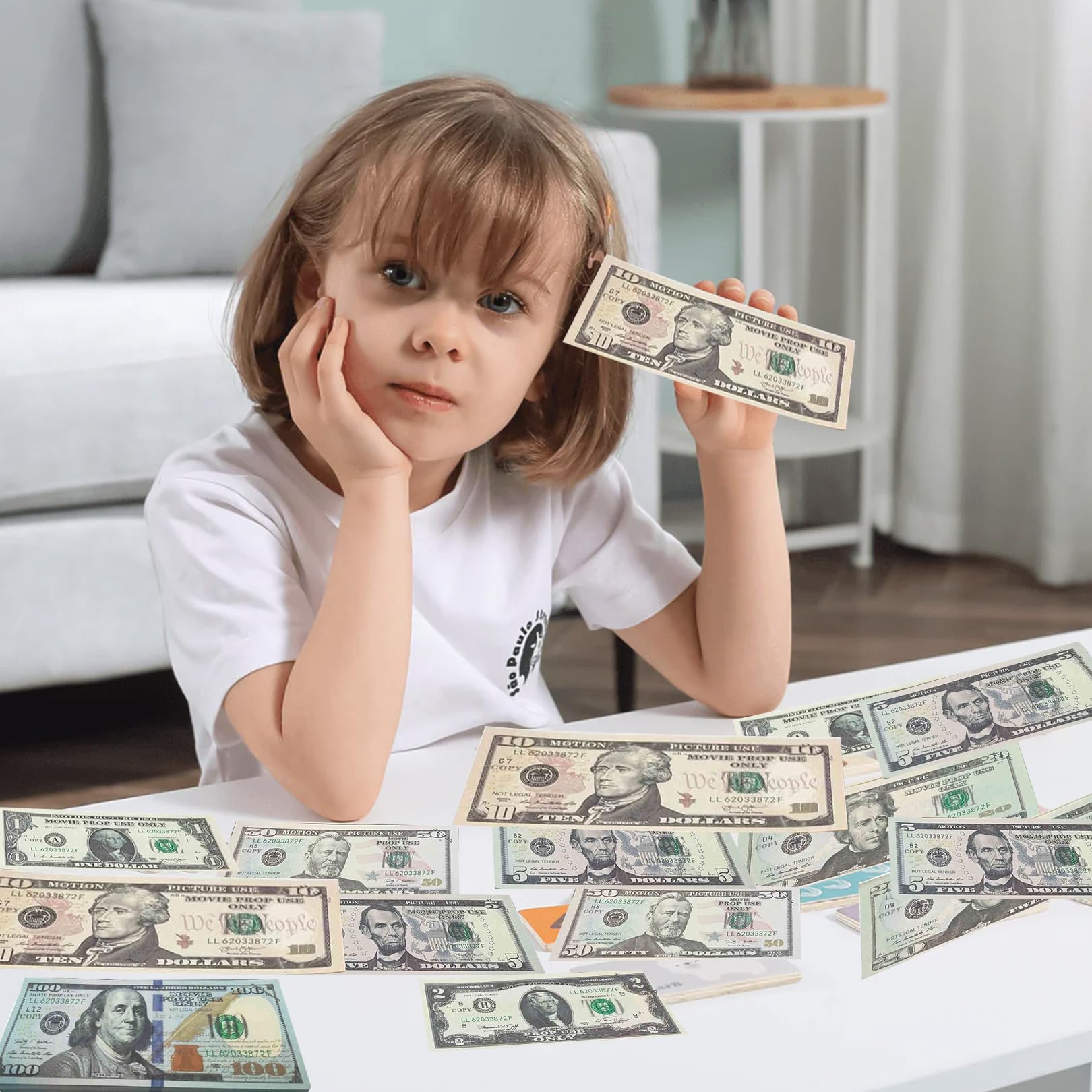 140 monedas Prop Money, billetes en dólares para niños, billetes falsos para película