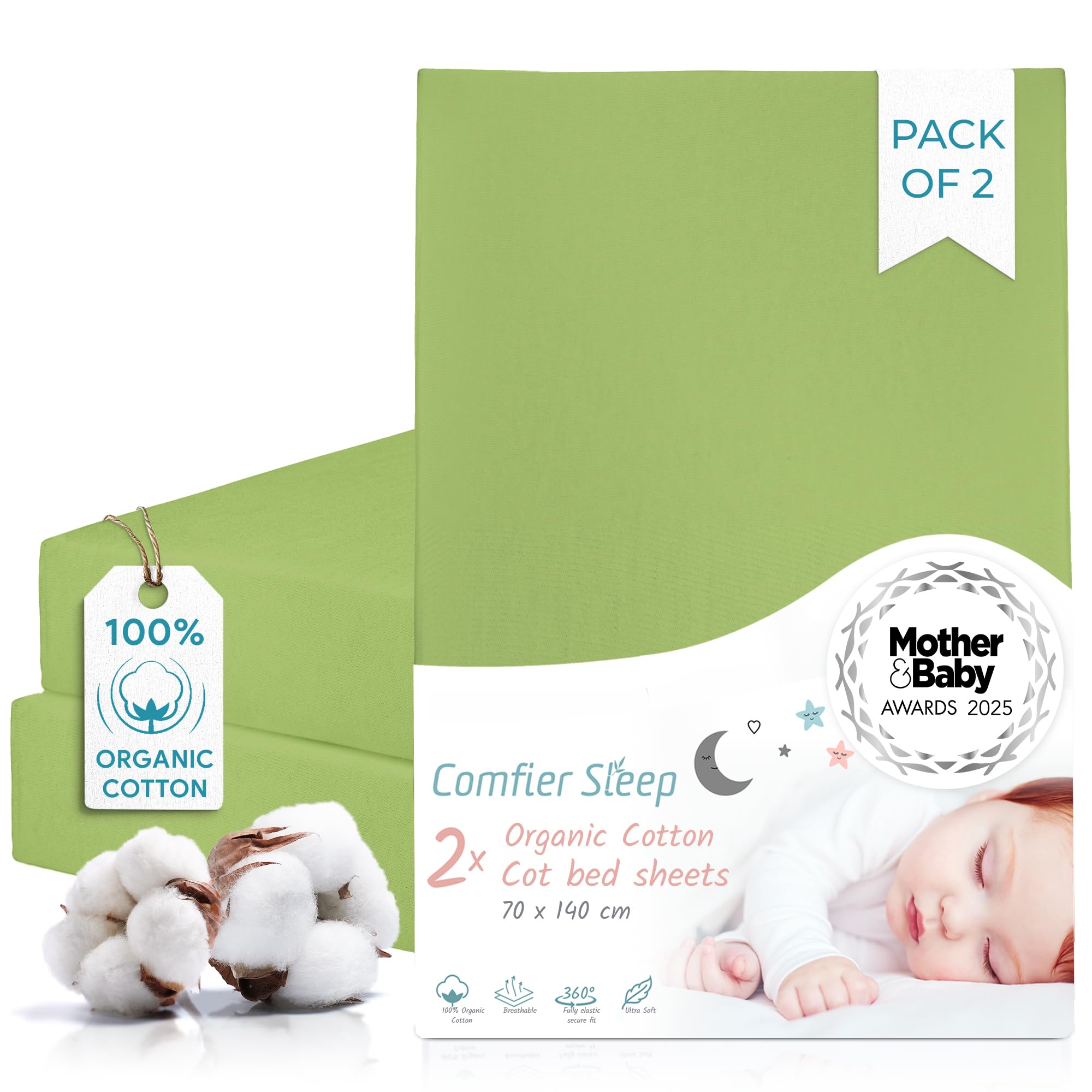 Next To Me Crib Sheets 51x85cm – Award-Winning 2 Pack 100% Organic Cotton Grey Bedside Crib Fitted Sheets – Soft Breathable Tutti Bambini CoZee Fitted Sheets for Daily Use — view 31