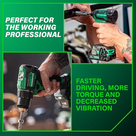 Metabo HPT 18V MultiVolt Cordless Brushless Driver Drill & Impact Driver Combo Kit, Power Tool Kit, 2 Lithium-Ion Metabo HPT Batteries and Charger, High Torque, Compact Lightweight Design, KC18DEXQB