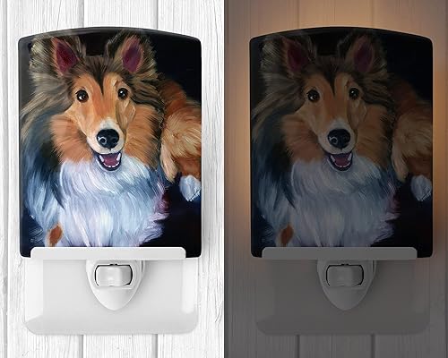 Miniatura 2 de Caroline's Treasures 7394CNL Sheltie Stand Off - Luz nocturna de cerámica compacta, con certificación UL, ideal para dormitorio, baño, guardería,