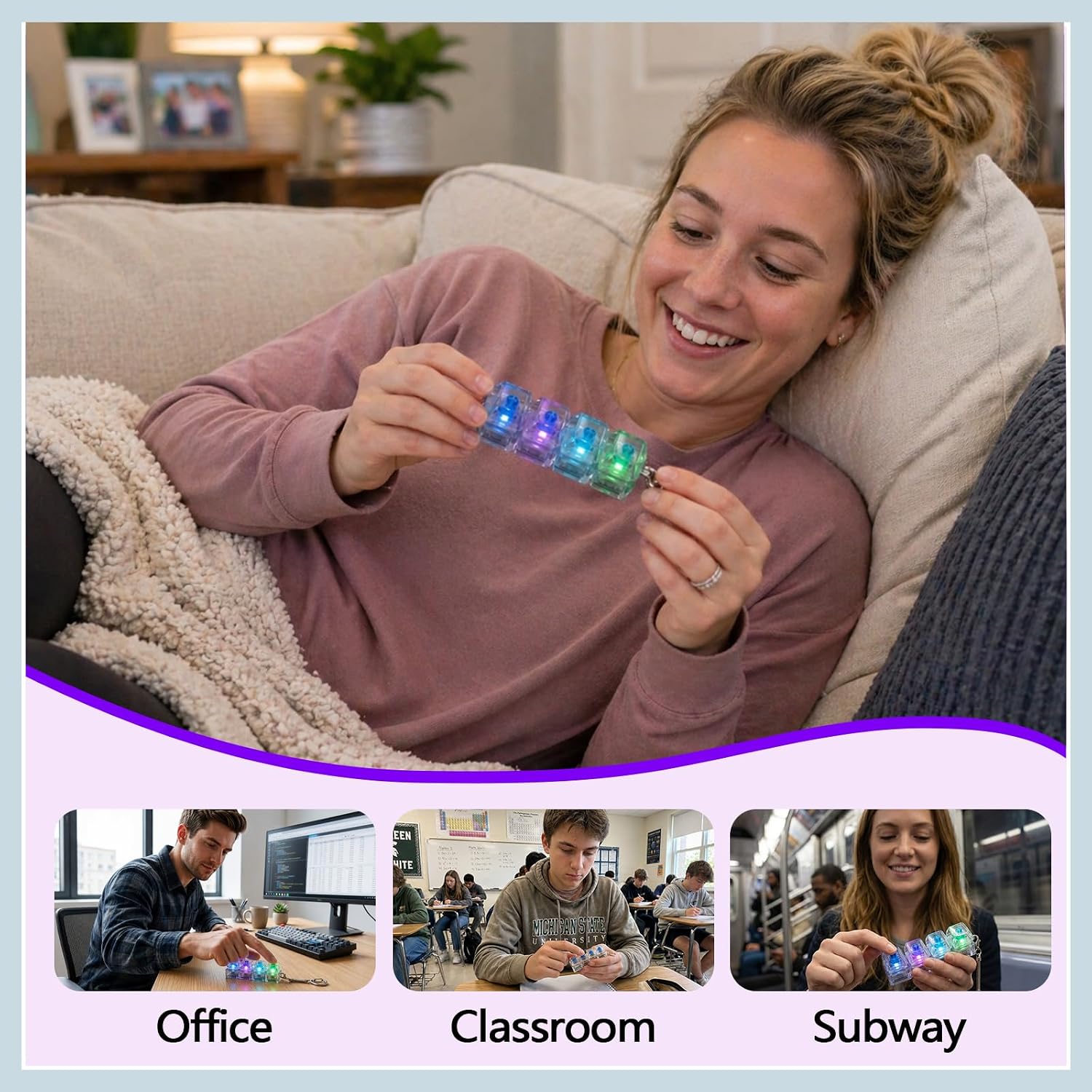 4-Pack Keyboard Fidget Toy, Light-Up Mechanical Switch Clicker | Stress Relief Finger Press Toy Provide Satisfying Tactile Feedback For Adhd And Anxiety, Colored RGB Effect For Kids & Adults