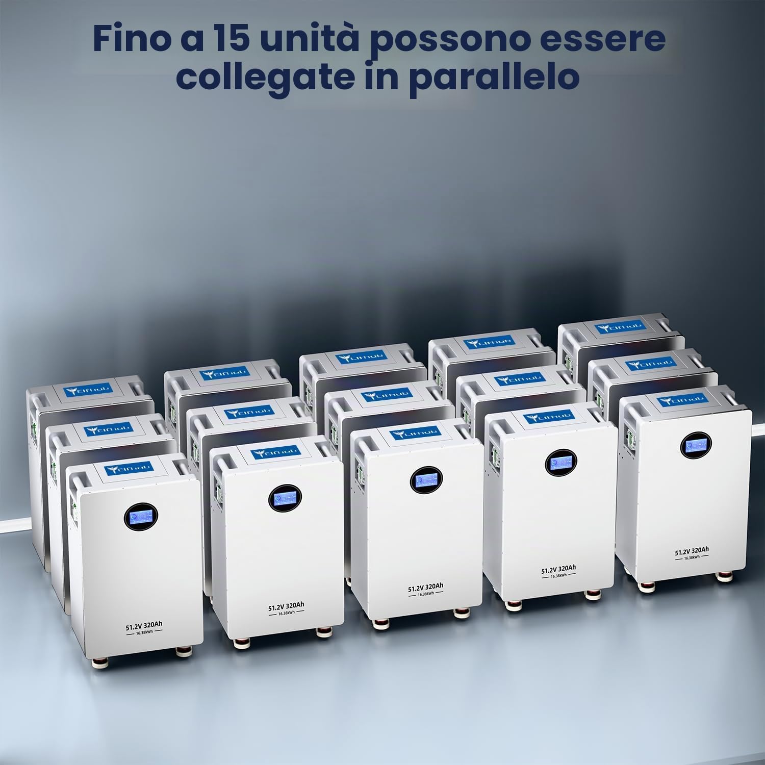 Batteria LiFePO4 da 48 V, 320 Ah, 8000 cicli, 51,2 V, batteria al litio Deep Cycle MAX 16,38 KWh, integrato 200 A-BMS con accumulatore di energia ad alte prestazioni, fusibili, schermo LCD
