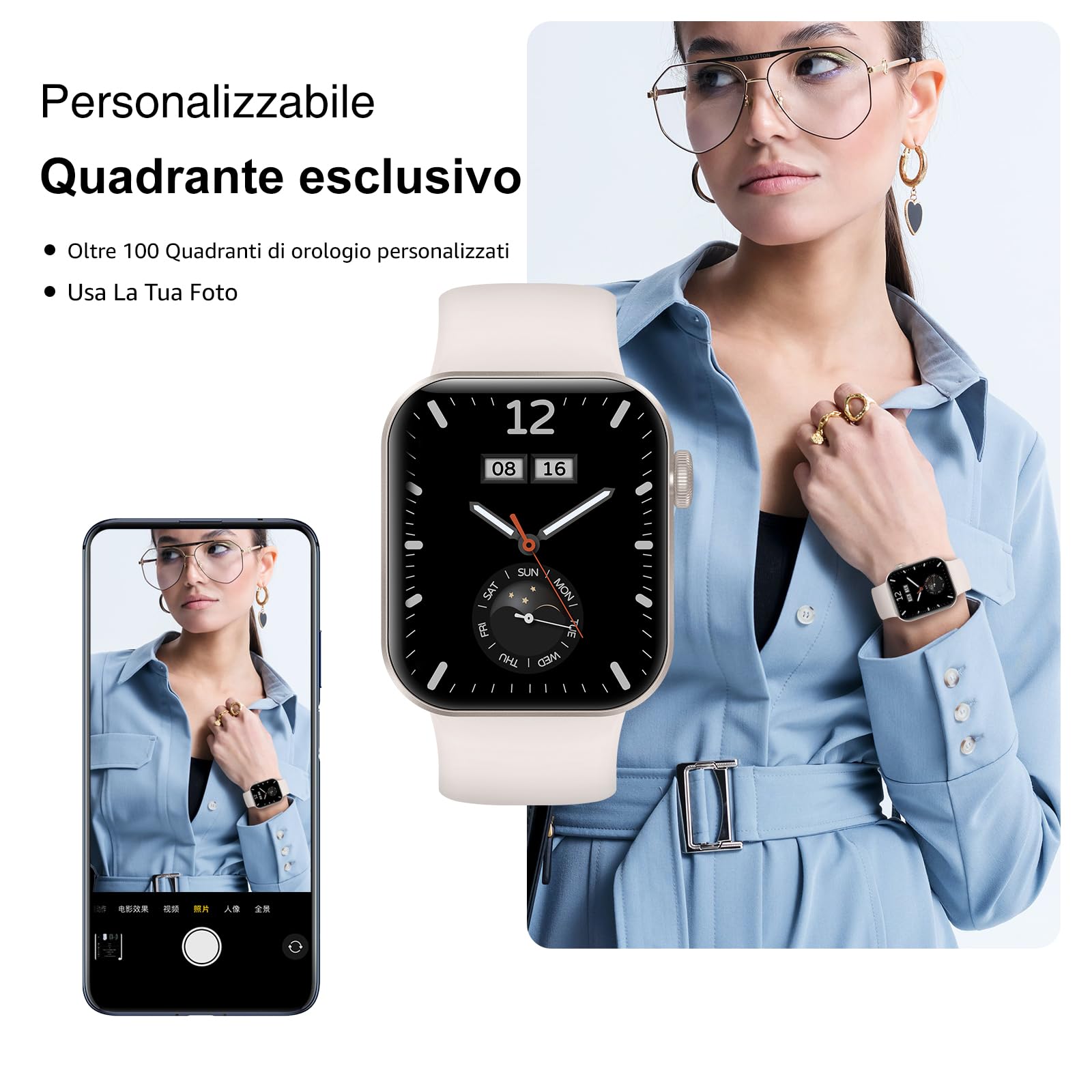 Smartwatch Uomo Donna, 1.85" Orologio Smartwatch con Effettua/Risposta Chiamate, 140 Sportive Smart Watch con Sonno/Cardiofrequenzimetro/SpO2, Impermeabil IP68 per Android iOS Regalo
