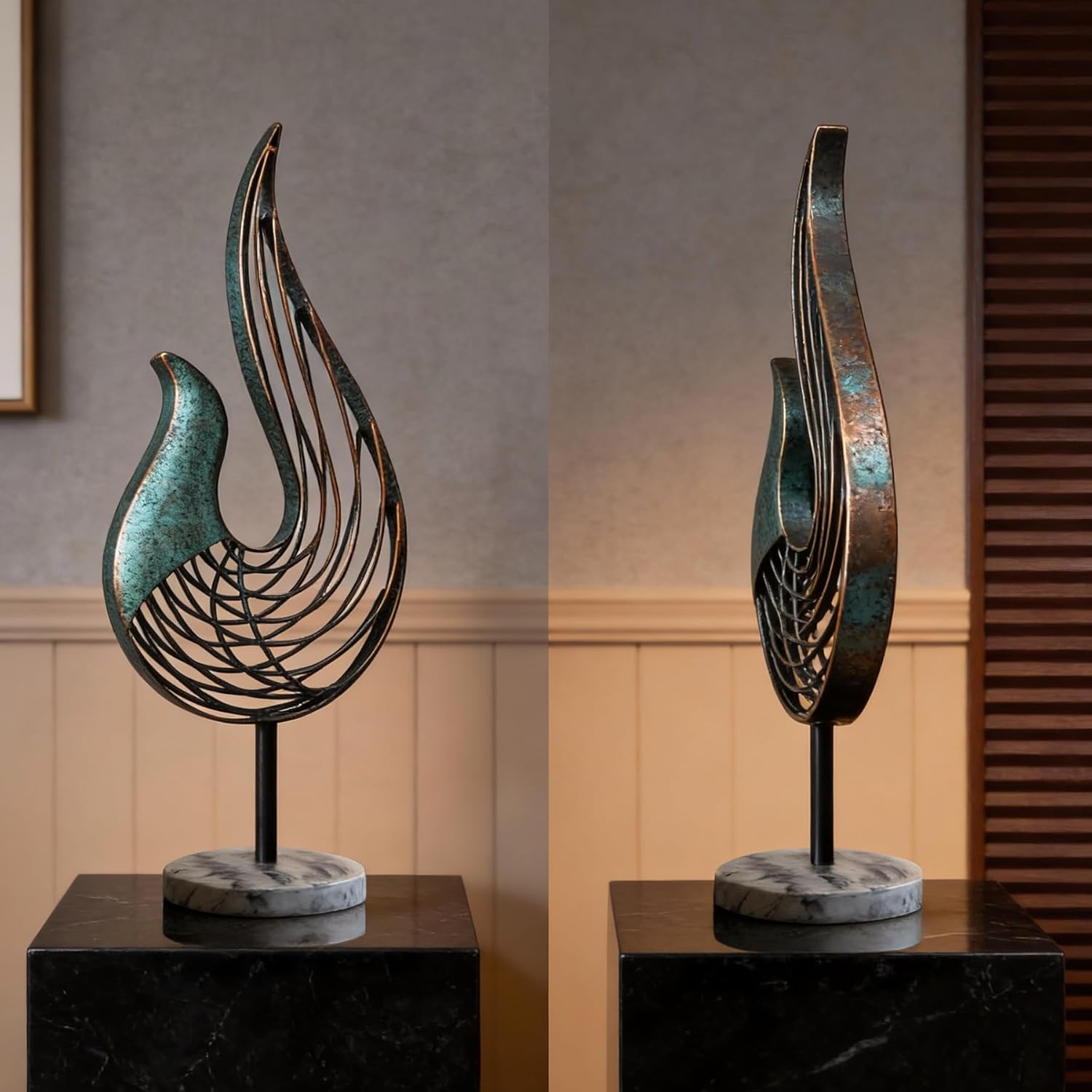 Teal Abstract Bird Sculpture, Modern Metal Wireframe Art Decor with Base, Minimalist Home Decor Accent for Living Room Table, Office Desk, Shelf Display